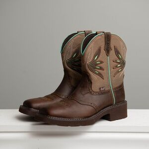 Justin Boots "Nettie" Womens sz 8.5 Brown Leather Cute Western Cowgirl Boots